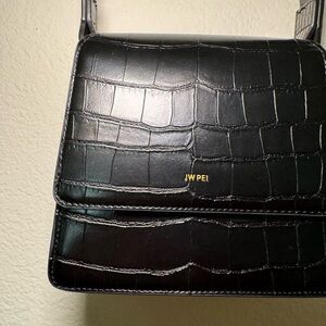JW PEI Black Croc Embossed Crossbody Bag